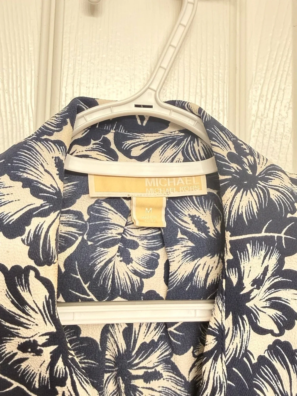 Michael Kors Navy and White Floral Zip-Front Shirt